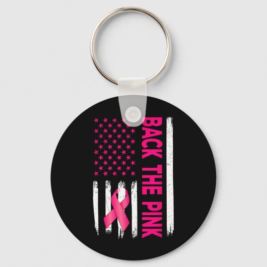 Het Roze Lint Amerikaanse Vlag Borstkanker Bewustz Sleutelhanger (Voorkant)