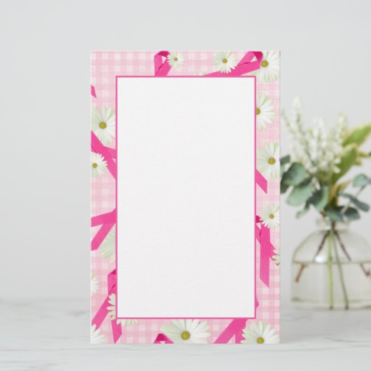 Het roze lint en madeliefjes briefpapier (Staand voorkant)