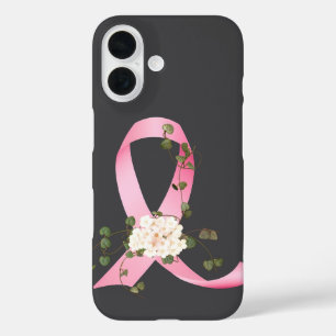 Het roze lint met klimop op grijs iPhone 16 hoesje