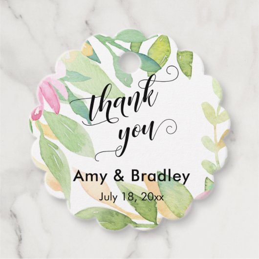 Het roze Manuscript van de Bloemen Dank u Geperson Bedankjes Labels (Voorkant)