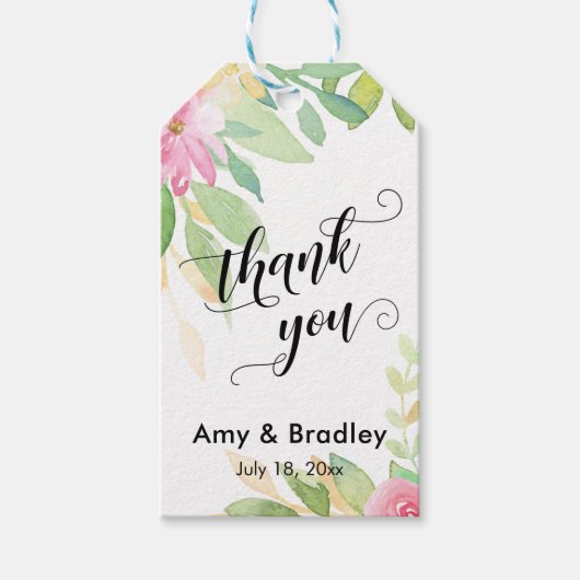 Het roze Manuscript van de Bloemen Dank u Geperson Cadeaulabel (Voorkant)