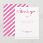 Het roze manuscript van meisjes vult in Leeg Dank  Notitiekaartje (Voorkant / Achterkant)