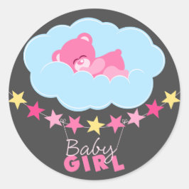 Het roze meisje Teddy bear in het Baby shower van  Ronde Sticker