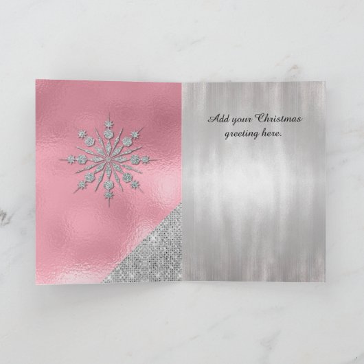 Het roze met Zilver schittert de Kerstkaart van Feestdagen Kaart (Binnen)