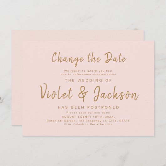 Het roze minimale manuscript verandert de datumuit kaart (Voorkant / Achterkant)