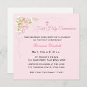 Het roze nam de Eerste Heilige Communie van het Kaart (Voorkant / Achterkant)