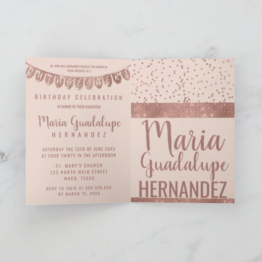 Het roze nam Goud schittert de Foto Quinceañera (Binnen)