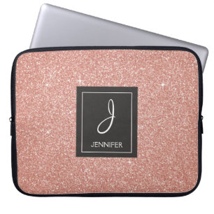Het roze nam Goud schittert en fonkelt Monogram Laptop Sleeve