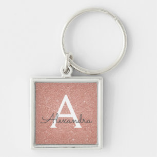 Het roze nam Goud schittert & fonkelt Monogram toe Sleutelhanger
