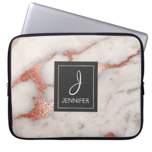 Het roze nam Gouden Marmeren Elegant Monogram toe Laptop Sleeve