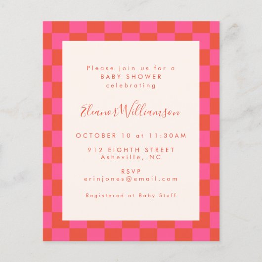 Het roze Oranje Baby shower van het Controlebord v (Voorkant)