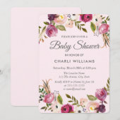 Het roze Paarse strand Floral Girl Baby shower nod Kaart (Voorkant / Achterkant)