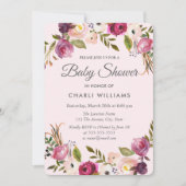 Het roze Paarse strand Floral Girl Baby shower nod Kaart (Voorkant)