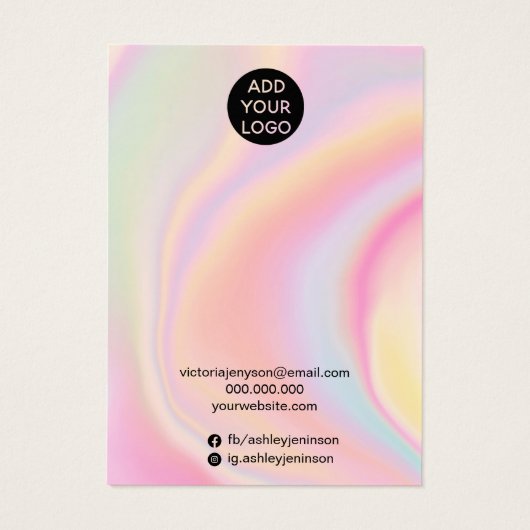 het roze regenboogsieraardenscherm met eenhoorn visitekaartje (Achterkant)