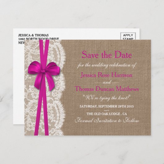 Het Roze Roze Collectie sparen de Datum Aankondigingskaart (Voorkant / Achterkant)