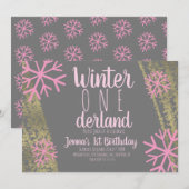 Het roze Snowflake Manuscript van de Folie Eerste  Kaart (Voorkant / Achterkant)