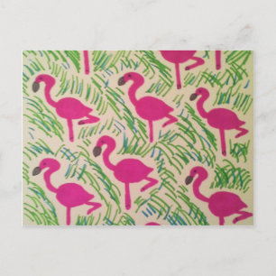 Het roze Tropische Patroon van Flamingo's Briefkaart