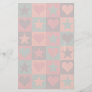 Het Roze van het Patroon van harten en van Sterren Briefpapier
