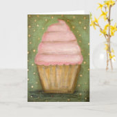 Het roze wenskaart van Cupcake van Fonkelingen Kaart (Gele Bloem)