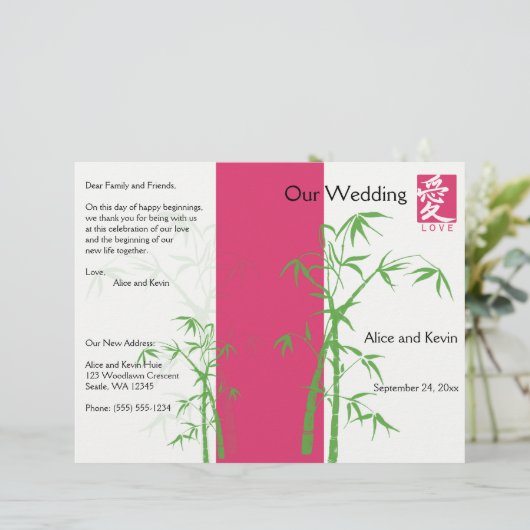 Het roze, Witte en Groene BamboeWedding Programma (Staand voorkant)