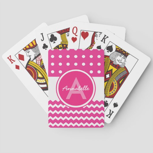 Het roze Witte Gepersonaliseerde Monogram van de Pokerkaarten (Achterkant)