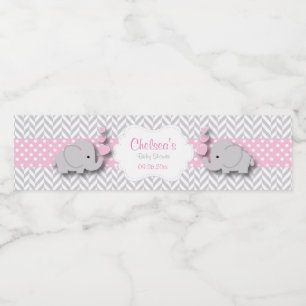 Het roze, Witte Grijze Baby shower van de Olifant Waterfles Etiket