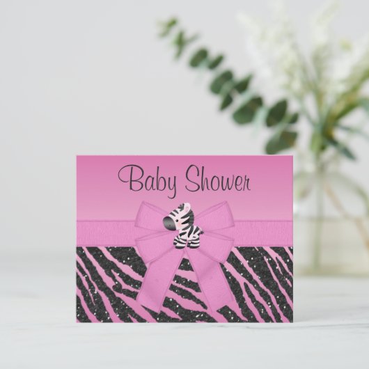 Het roze Zebra drukte Boog & schittert het Baby Kaart (Staand voorkant)