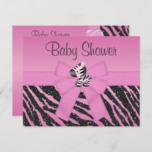 Het roze Zebra drukte Boog & schittert het Baby Kaart (Voorkant / Achterkant)