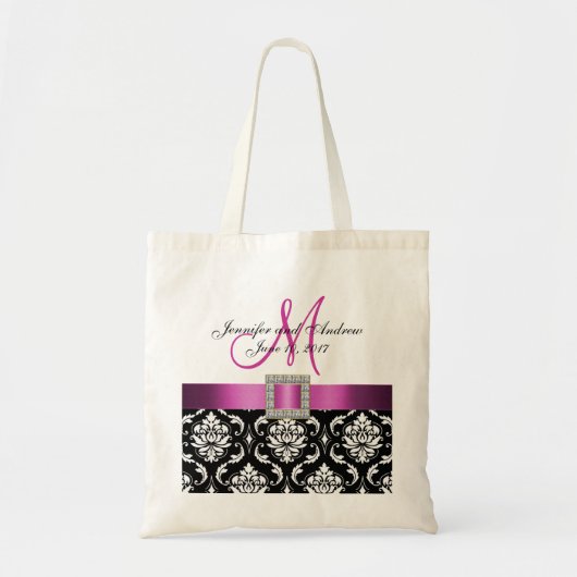 Het roze, Zwarte Damast Gepersonaliseerde Canvas Tote Bag (Voorkant)