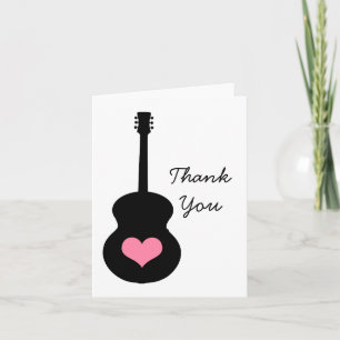 Het roze/Zwarte Hart van de Gitaar dankt u kaardt Bedankkaart