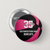 het roze zwarte sportbasketbalteam van het meisje ronde button 5,7 cm (Voorkant /achterkant)