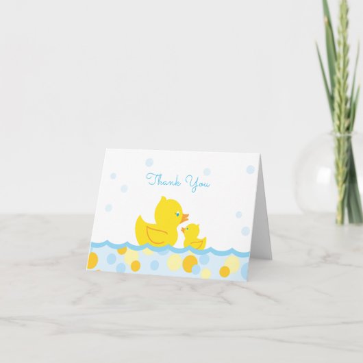 Het rubber Baby shower Ducky dankt u blauw en geel Bedankkaart (Voorkant)