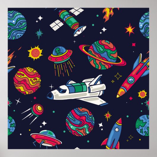 Het ruimteschip in Galaxy vormt een naadloos patro Poster (Voorkant)