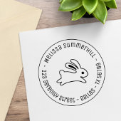 Het runnen van Bunny Rabbit Round Address Rubberstempel