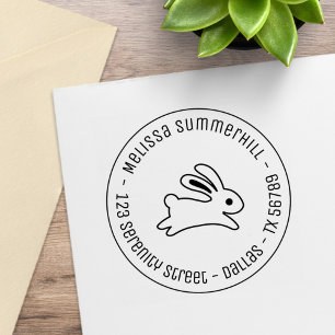 Het runnen van Bunny Rabbit Round Address Rubberstempel