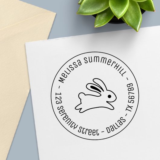 Het runnen van Bunny Rabbit Round Address Zelfinktende Stempel