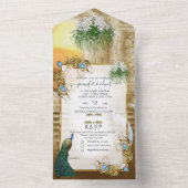 Het runnen van Goud en Pacock allen in Één Wedding All In One Uitnodiging (Binnen)