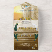 Het runnen van Goud en Pacock allen in Één Wedding All In One Uitnodiging (Buitenkant)