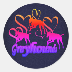 Het runnen van Greyhounds harten Dog Rainbow Ronde Sticker