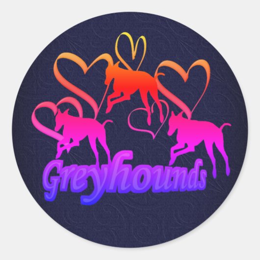 Het runnen van Greyhounds harten Dog Rainbow Ronde Sticker (Voorkant)