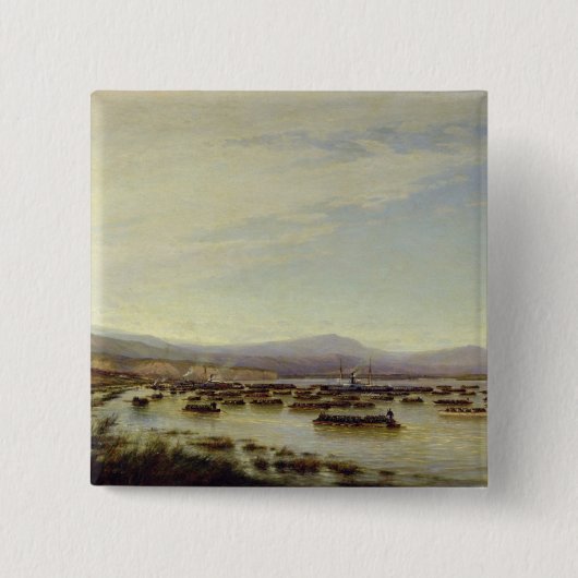 Het Russische leger dat de Donau oversteekt Vierkante Button 5,1 Cm (Voorkant)