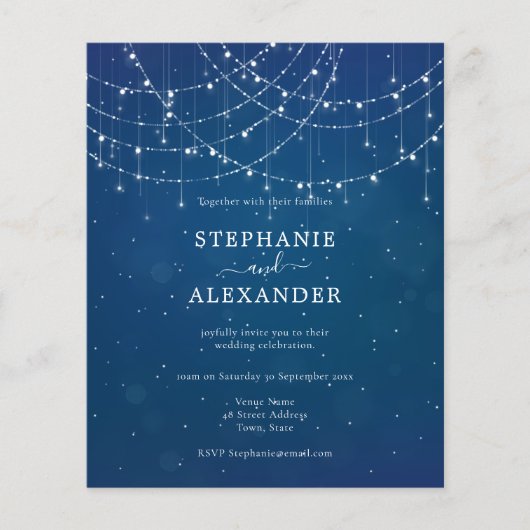 Het Rustic Blue String Lights Wedding Invite van b (Voorkant)