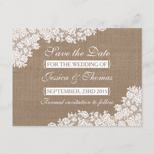 Het Rustic Burlap en het  witte Collectie Aankondigingskaart (Voorkant)