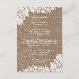 Het Rustic Burlap en het  witte Collectie Informatiekaartje