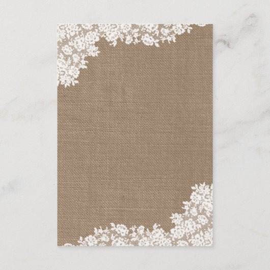 Het Rustic Burlap en het  witte Collectie Informatiekaartje (Achterkant)