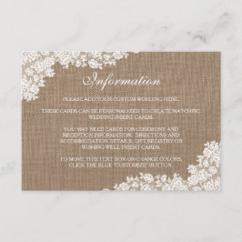 Het Rustic Burlap en het  witte Collectie Informatiekaartje