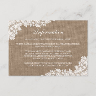 Het Rustic Burlap en het witte Collectie Informatiekaartje