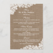 Het Rustic Burlap en het  witte Collectie Menu (Voorkant)