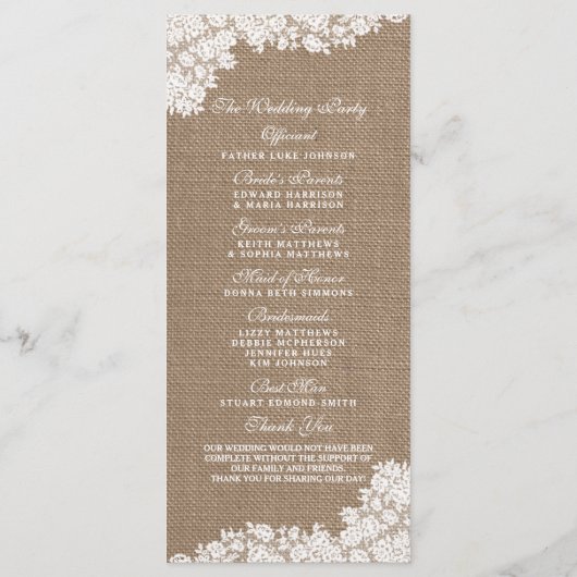 Het Rustic Burlap en het  witte Collectie Programmakaart (Achterkant)