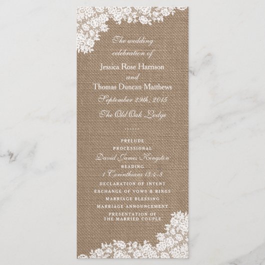 Het Rustic Burlap en het  witte Collectie Programmakaart (Voorkant)